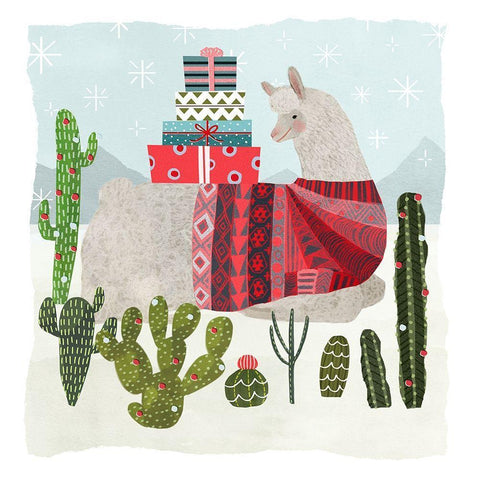 Holiday Llama III White Modern Wood Framed Art Print with Double Matting by Borges, Victoria