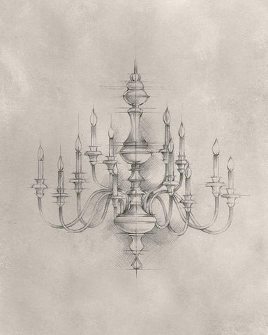 Chandelier Schematic I White Modern Wood Framed Art Print with Double Matting by Harper, Ethan