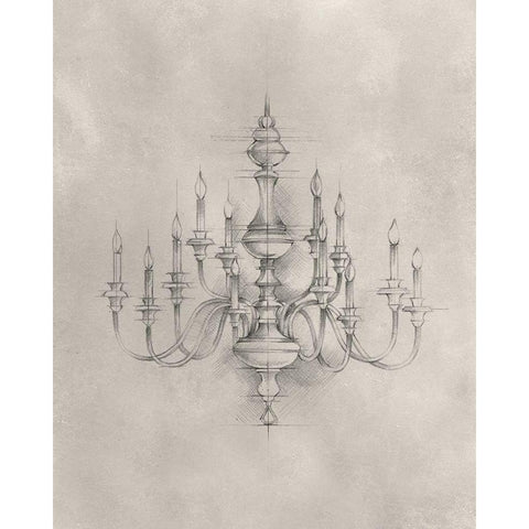 Chandelier Schematic I White Modern Wood Framed Art Print by Harper, Ethan