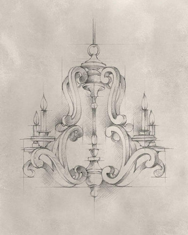 Chandelier Schematic II Black Ornate Wood Framed Art Print with Double Matting by Harper, Ethan