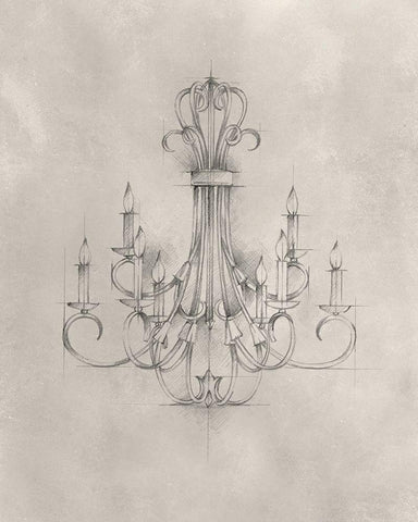 Chandelier Schematic IV White Modern Wood Framed Art Print with Double Matting by Harper, Ethan