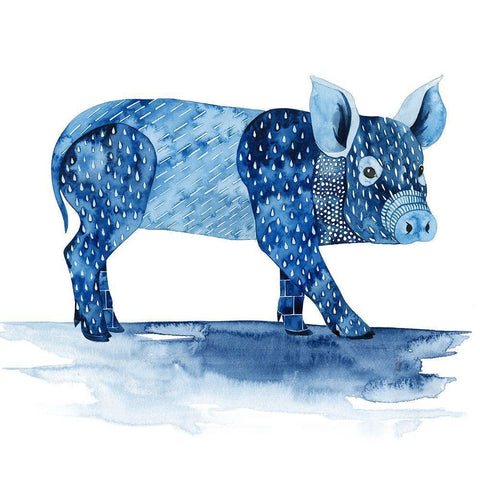 Cobalt Farm Animals II White Modern Wood Framed Art Print by Popp, Grace