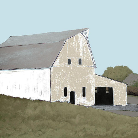 Custom Lonely Barn in Neutral II White Modern Wood Framed Art Print with Double Matting by Young, Carol