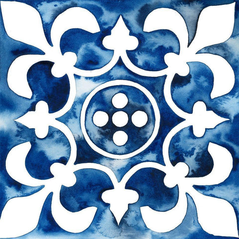 Cobalt Tile III White Modern Wood Framed Art Print by Popp, Grace