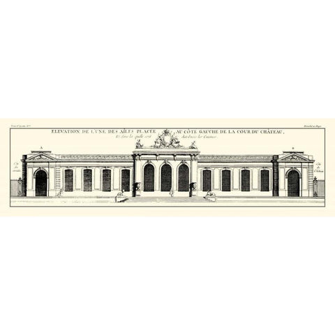 Crackled B and W Palace Facade IV Gold Ornate Wood Framed Art Print with Double Matting by Blondel, J.F.