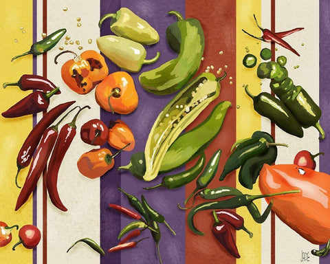 Sarape Peppers I White Modern Wood Framed Art Print with Double Matting by Reynolds, Jade