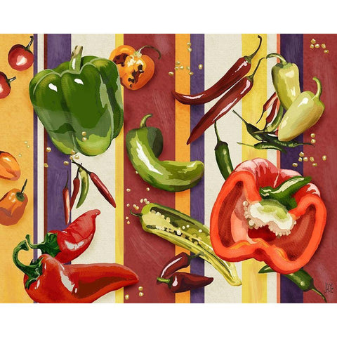 Sarape Peppers II White Modern Wood Framed Art Print by Reynolds, Jade