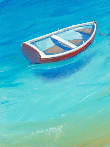 Anchored Dingy II White Modern Wood Framed Art Print with Double Matting by OToole, Tim