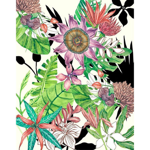 Floral Paradise I Black Modern Wood Framed Art Print with Double Matting by Wang, Melissa