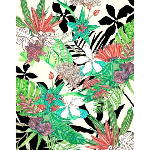 Floral Paradise II Black Modern Wood Framed Art Print with Double Matting by Wang, Melissa