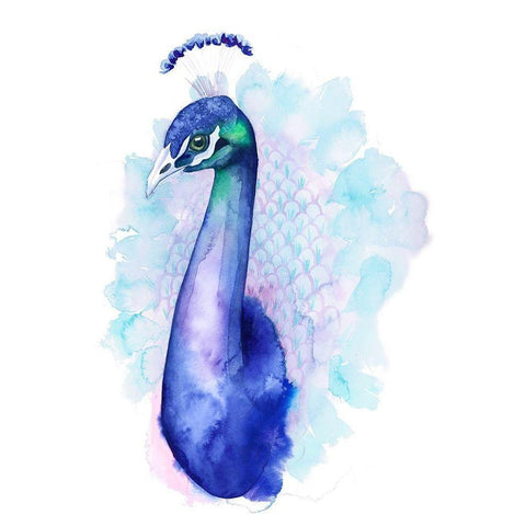 Bejeweled Peacock II White Modern Wood Framed Art Print by Popp, Grace