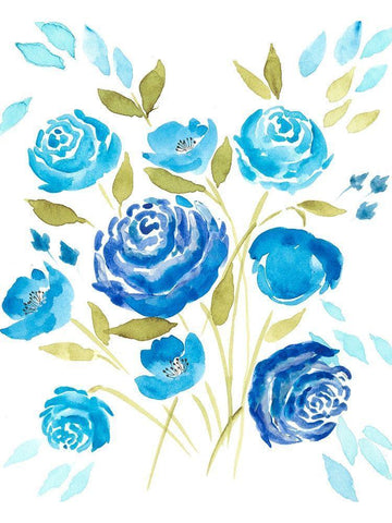 Cerulean Blooms I Black Ornate Wood Framed Art Print with Double Matting by Moore, Regina