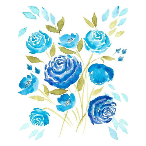 Cerulean Blooms I Gold Ornate Wood Framed Art Print with Double Matting by Moore, Regina