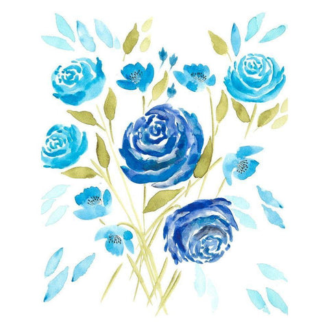 Cerulean Blooms II Gold Ornate Wood Framed Art Print with Double Matting by Moore, Regina