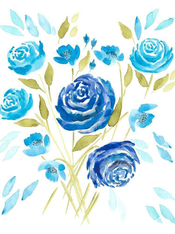 Cerulean Blooms II Black Ornate Wood Framed Art Print with Double Matting by Moore, Regina