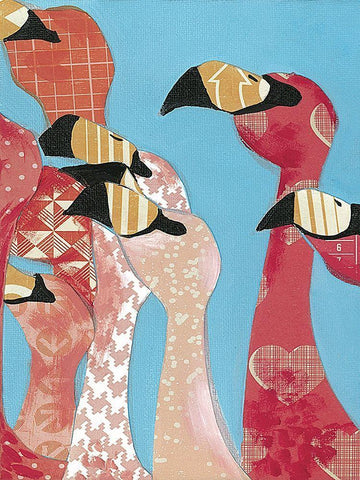 Flock of Flamingoes I Black Ornate Wood Framed Art Print with Double Matting by Rutledge, Jennifer