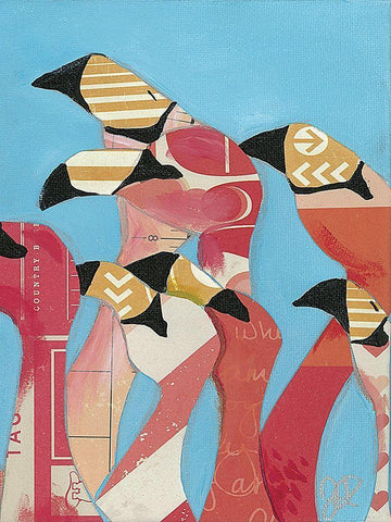 Flock of Flamingoes II White Modern Wood Framed Art Print with Double Matting by Rutledge, Jennifer