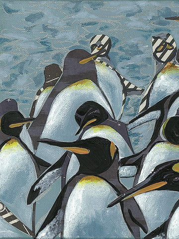 Colony of Penguins I White Modern Wood Framed Art Print with Double Matting by Rutledge, Jennifer