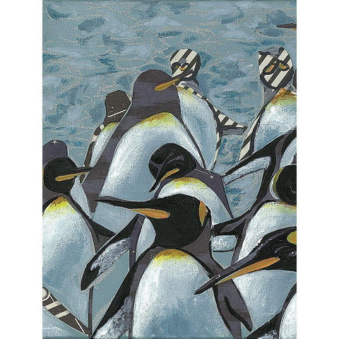 Colony of Penguins I Black Modern Wood Framed Art Print with Double Matting by Rutledge, Jennifer