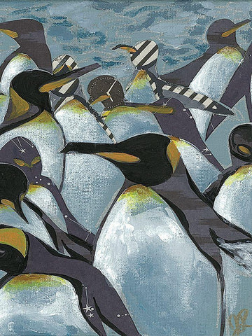 Colony of Penguins II Black Ornate Wood Framed Art Print with Double Matting by Rutledge, Jennifer