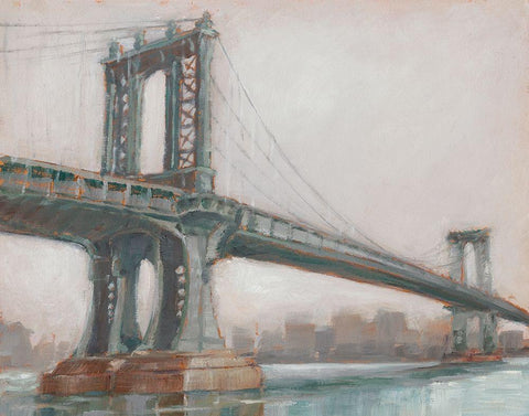 Spanning the East River II White Modern Wood Framed Art Print with Double Matting by Harper, Ethan