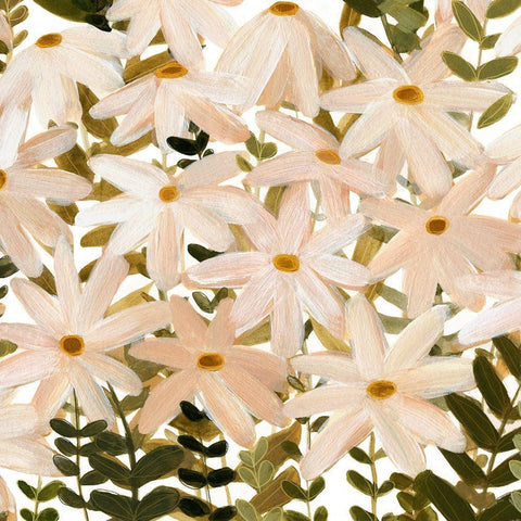Daisy Field I White Modern Wood Framed Art Print with Double Matting by Scarvey, Emma