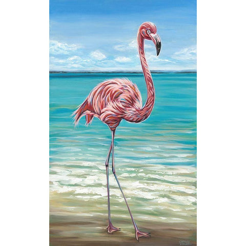 Beach Walker Flamingo I White Modern Wood Framed Art Print by Vitaletti, Carolee