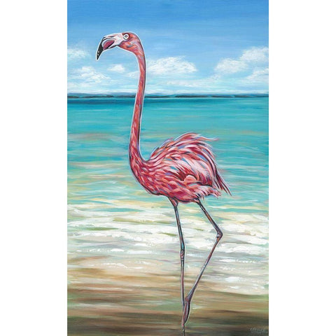 Beach Walker Flamingo II Gold Ornate Wood Framed Art Print with Double Matting by Vitaletti, Carolee