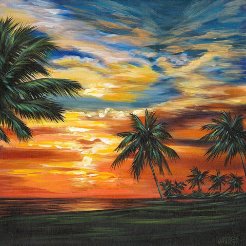 Stunning Tropical Sunset II White Modern Wood Framed Art Print with Double Matting by Vitaletti, Carolee