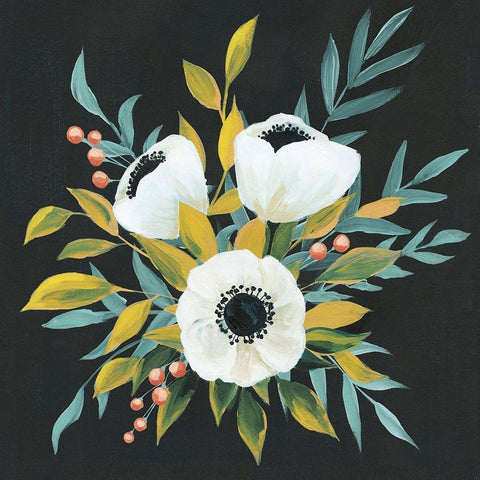 Anemone Posy I White Modern Wood Framed Art Print with Double Matting by Popp, Grace