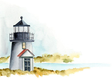 Ocean Beacon I White Modern Wood Framed Art Print with Double Matting by Moore, Regina