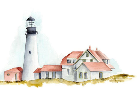 Ocean Beacon II White Modern Wood Framed Art Print with Double Matting by Moore, Regina