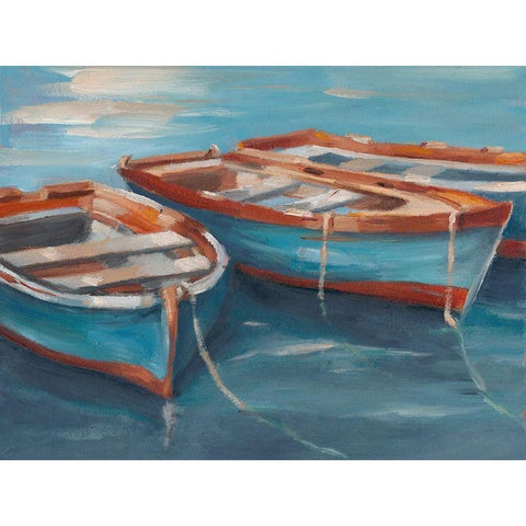 Tethered Row Boats II Black Modern Wood Framed Art Print with Double Matting by Harper, Ethan