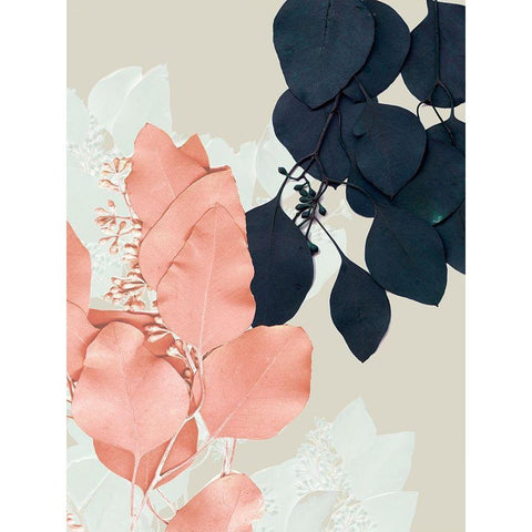 Indigo and Blush Leaves IV White Modern Wood Framed Art Print by Goldberger, Jennifer