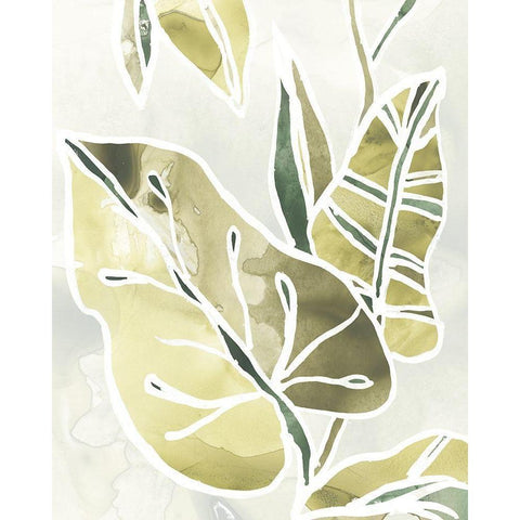 Batik Leaves I Black Modern Wood Framed Art Print with Double Matting by Vess, June Erica