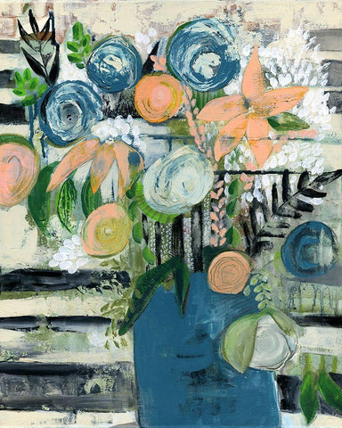 Modern Floral Stripe Black Ornate Wood Framed Art Print with Double Matting by Daavettila, Tara