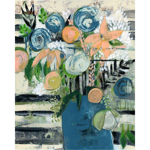Modern Floral Stripe Black Modern Wood Framed Art Print by Daavettila, Tara