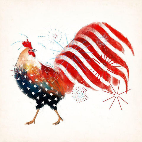 Rooster Fireworks I White Modern Wood Framed Art Print by Borges, Victoria