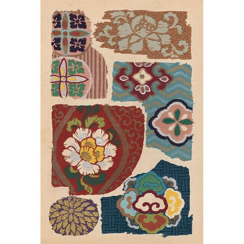 Japanese Textile Design III Gold Ornate Wood Framed Art Print with Double Matting by Seizan, Ema