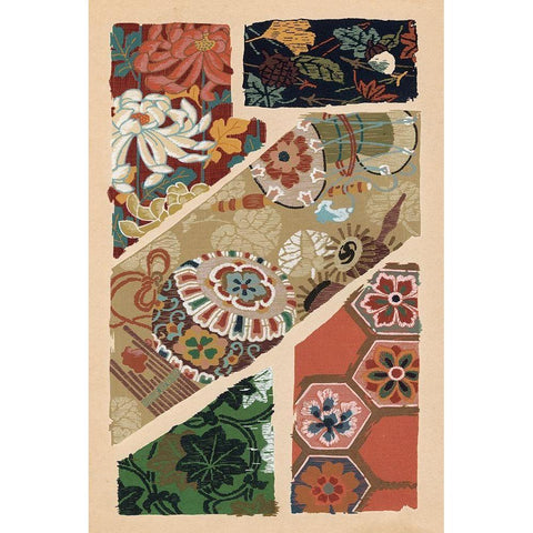 Japanese Textile Design V Black Modern Wood Framed Art Print with Double Matting by Seizan, Ema