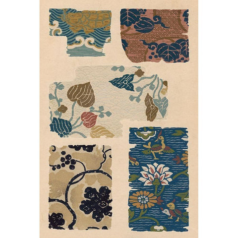 Japanese Textile Design VIII Gold Ornate Wood Framed Art Print with Double Matting by Seizan, Ema