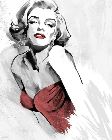 Marilyns Pose Red Dress White Modern Wood Framed Art Print with Double Matting by Rahim, Ellie