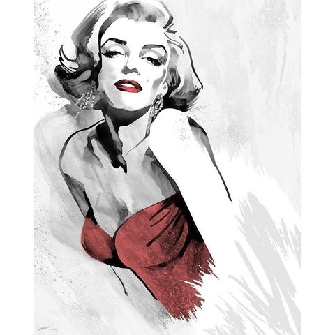 Marilyns Pose Red Dress Gold Ornate Wood Framed Art Print with Double Matting by Rahim, Ellie