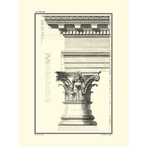 B and W Column and Cornice I Black Modern Wood Framed Art Print with Double Matting by Borra, Giovanni