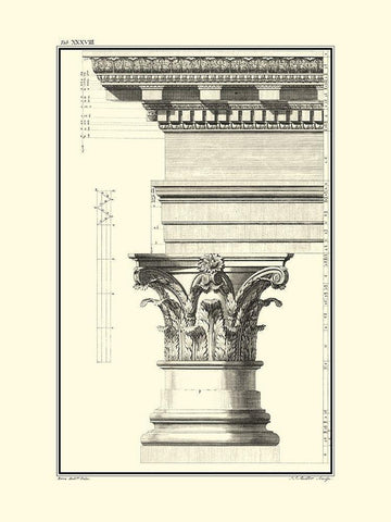 B and W Column and Cornice I Black Ornate Wood Framed Art Print with Double Matting by Borra, Giovanni