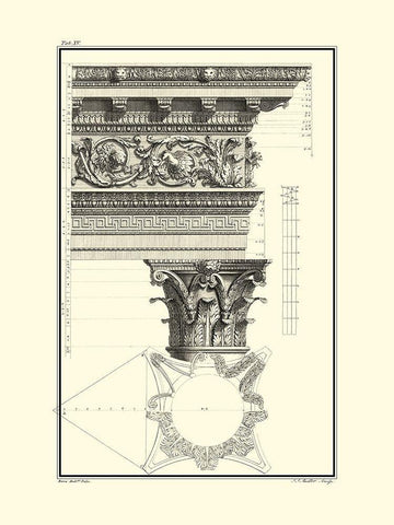 B and W Column and Cornice II White Modern Wood Framed Art Print with Double Matting by Borra, Giovanni