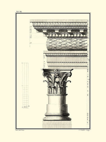 B and W Column and Cornice III White Modern Wood Framed Art Print with Double Matting by Borra, Giovanni