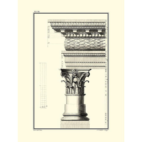 B and W Column and Cornice III Black Modern Wood Framed Art Print with Double Matting by Borra, Giovanni