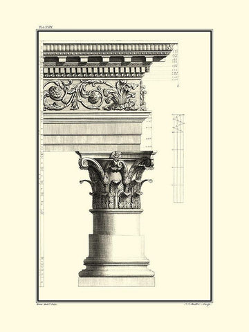 B and W Column and Cornice IV Black Ornate Wood Framed Art Print with Double Matting by Borra, Giovanni