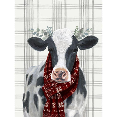 Yuletide Cow I Black Modern Wood Framed Art Print with Double Matting by Borges, Victoria